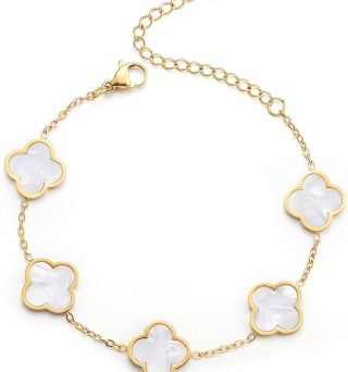18K Gold Plated Clover Lucky Bracelet for Women White/Black/Red/Green Flower Four Leaf Link Bracelets Trendy Jewelry Gifts for Women