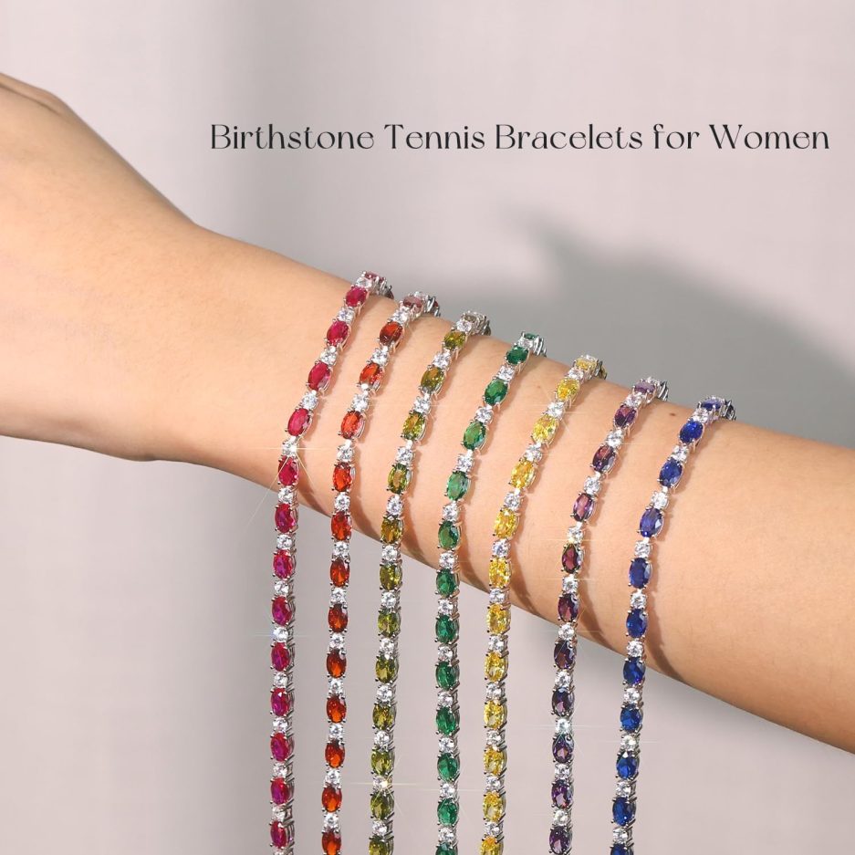 Birthstone Bracelets Sterling Silver Tennis Bracelets Charm Fine Jewelry Mother's Day Birthday Gifts for Women Mom 7" - Image 4