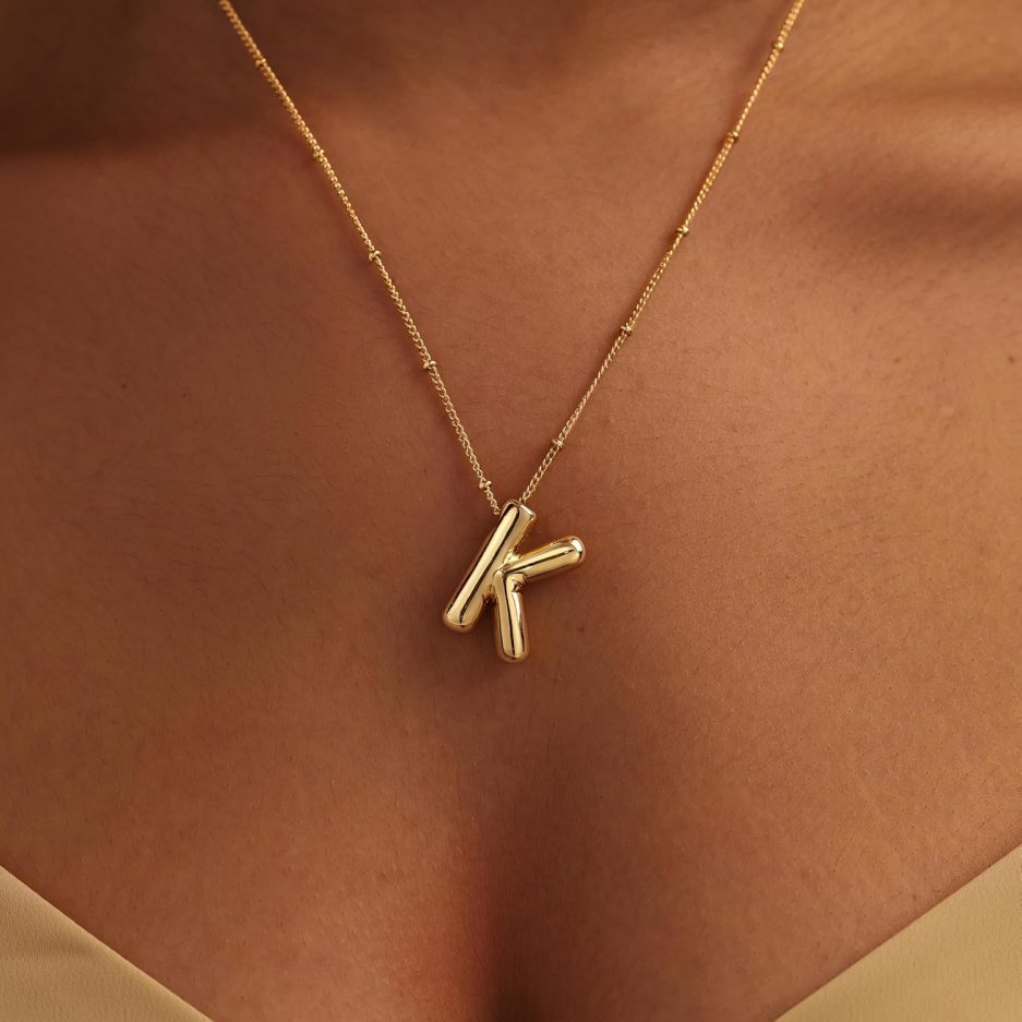 Gold Bubble Letter Necklace for Women, Dainty 14K Plated Balloon Initial Pendant Necklace Trendy Charm Non Tarnish Name Necklace Chunky Letter Necklace for Women Jewelry Gifts - Image 2