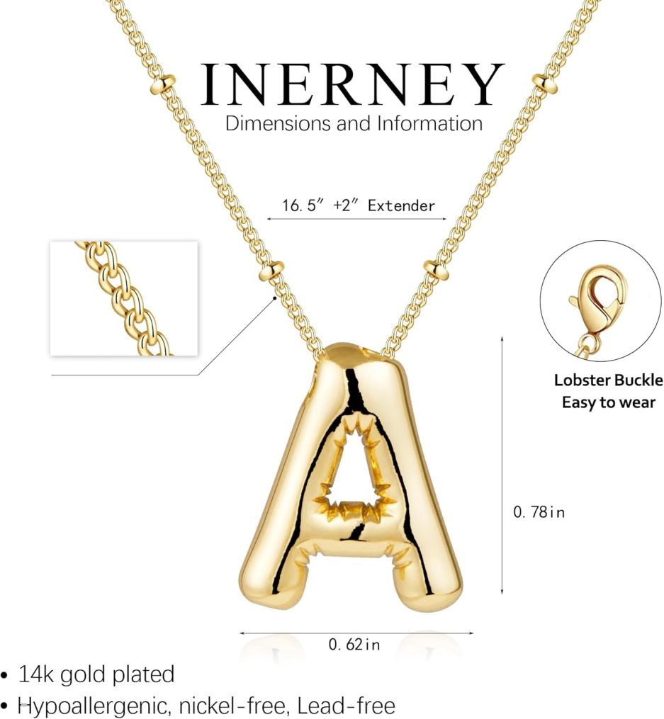 Gold Bubble Letter Necklace for Women, Dainty 14K Plated Balloon Initial Pendant Necklace Trendy Charm Non Tarnish Name Necklace Chunky Letter Necklace for Women Jewelry Gifts - Image 4