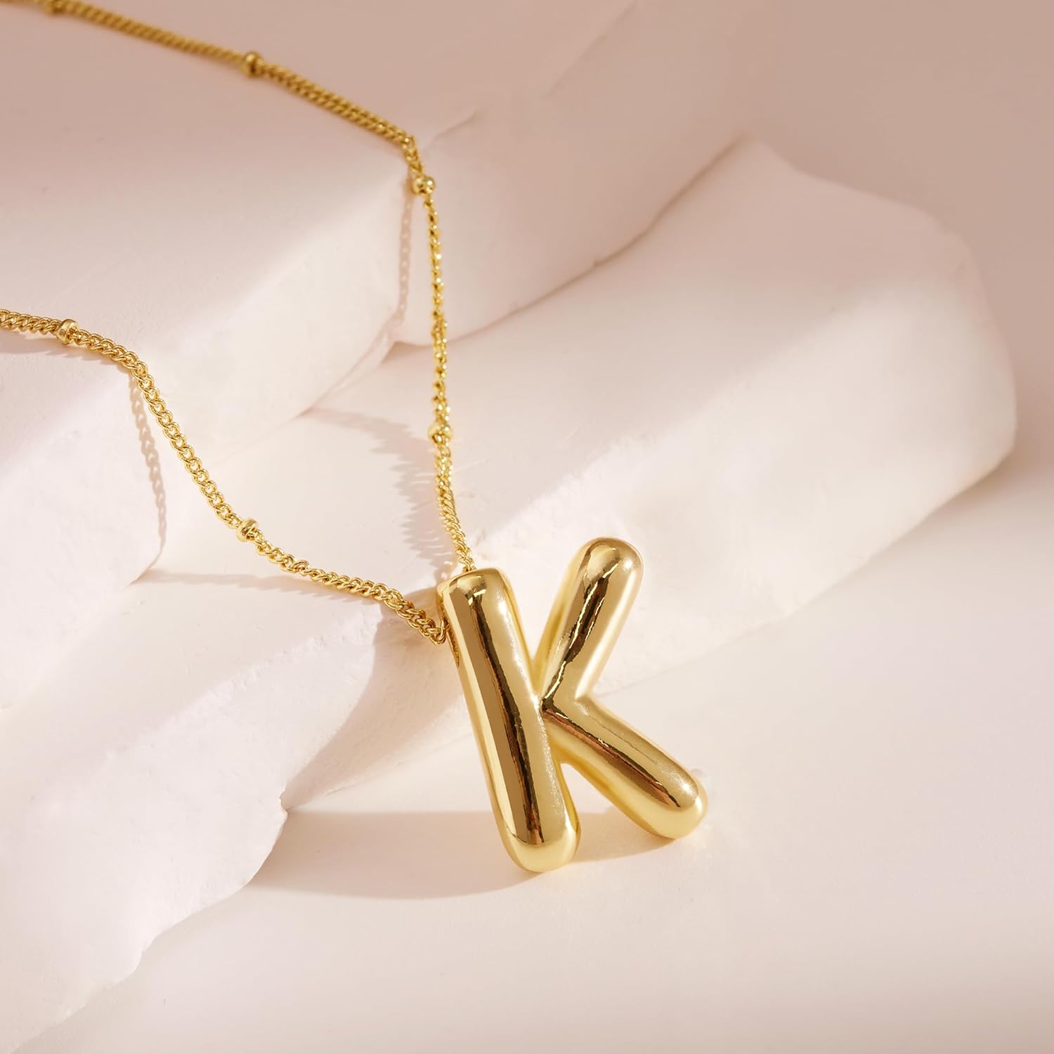 Gold Bubble Letter Necklace for Women, Dainty 14K Plated Balloon Initial Pendant Necklace Trendy Charm Non Tarnish Name Necklace Chunky Letter Necklace for Women Jewelry Gifts - Image 5