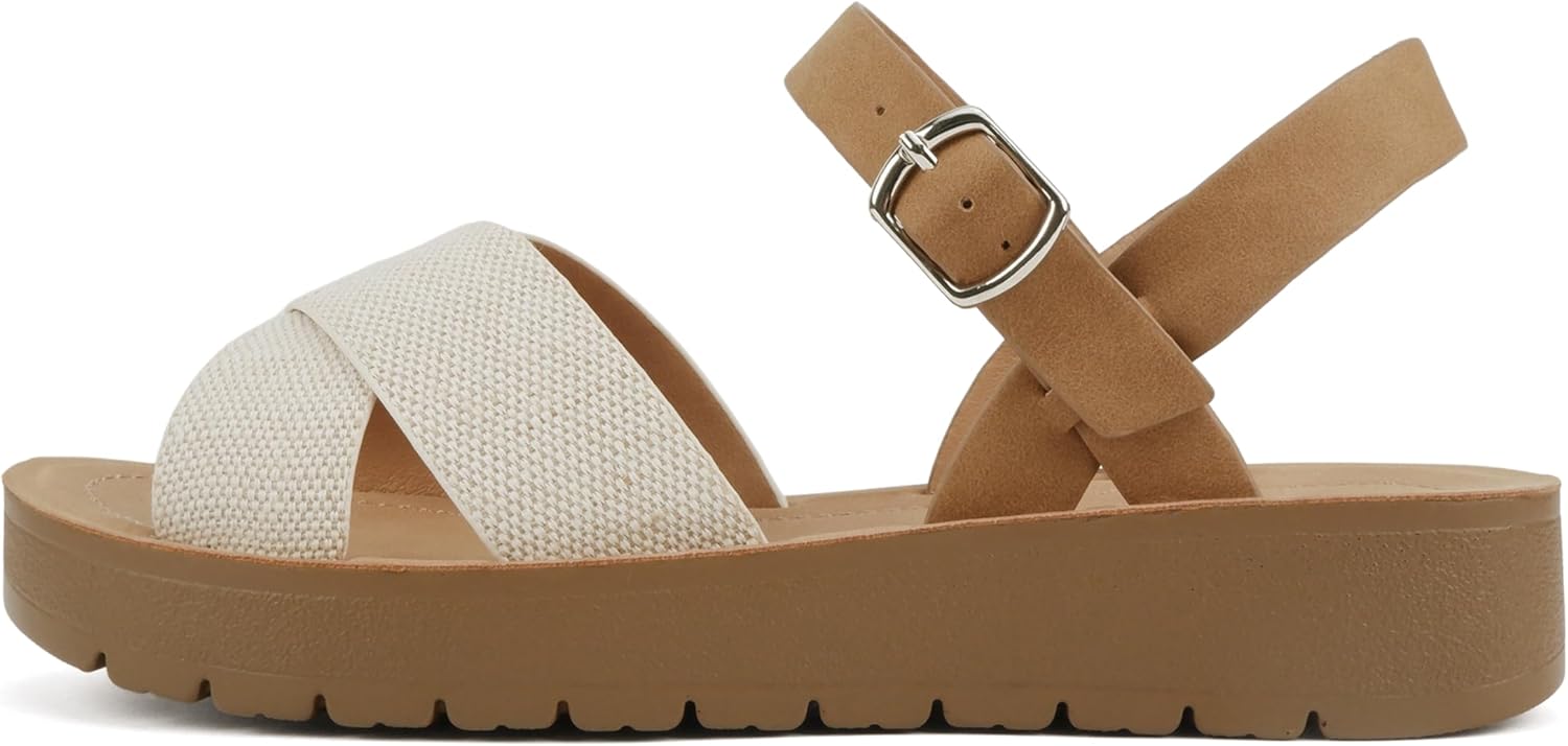 CHESTER ~ Women Flat Sandals Flatform Ankle Buckle Criss Cross Band Straps Sandals Shoes