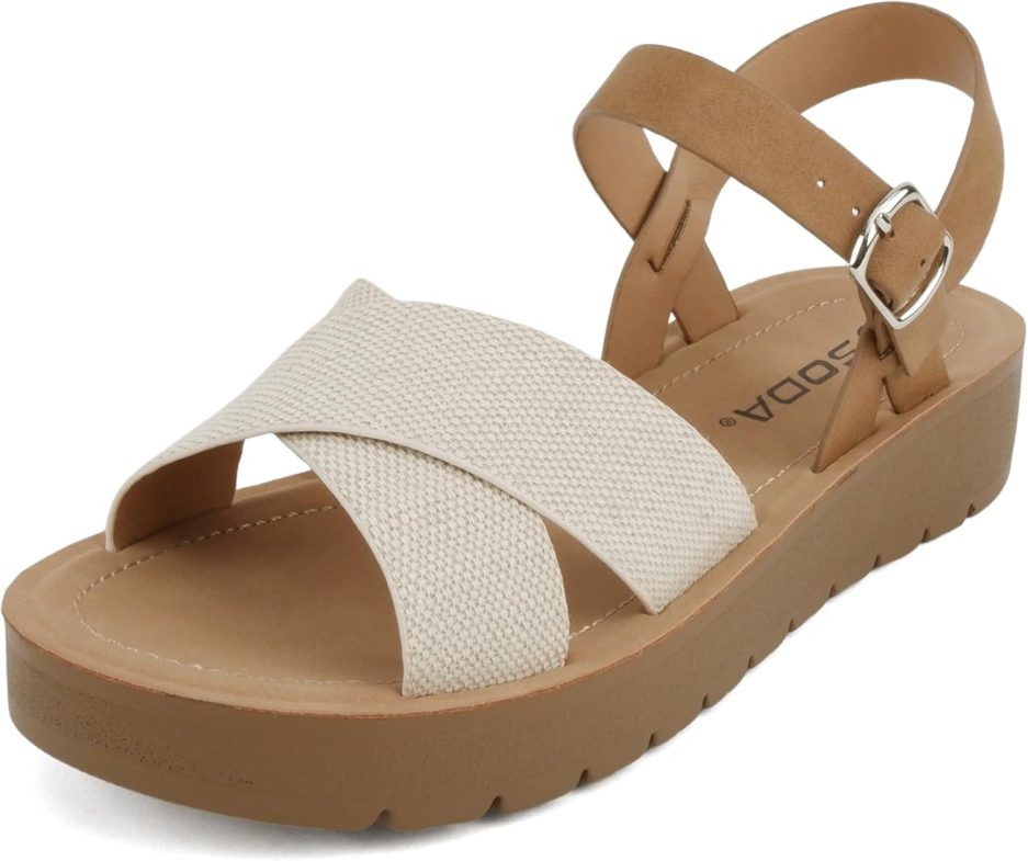 CHESTER ~ Women Flat Sandals Flatform Ankle Buckle Criss Cross Band Straps Sandals Shoes - Image 2