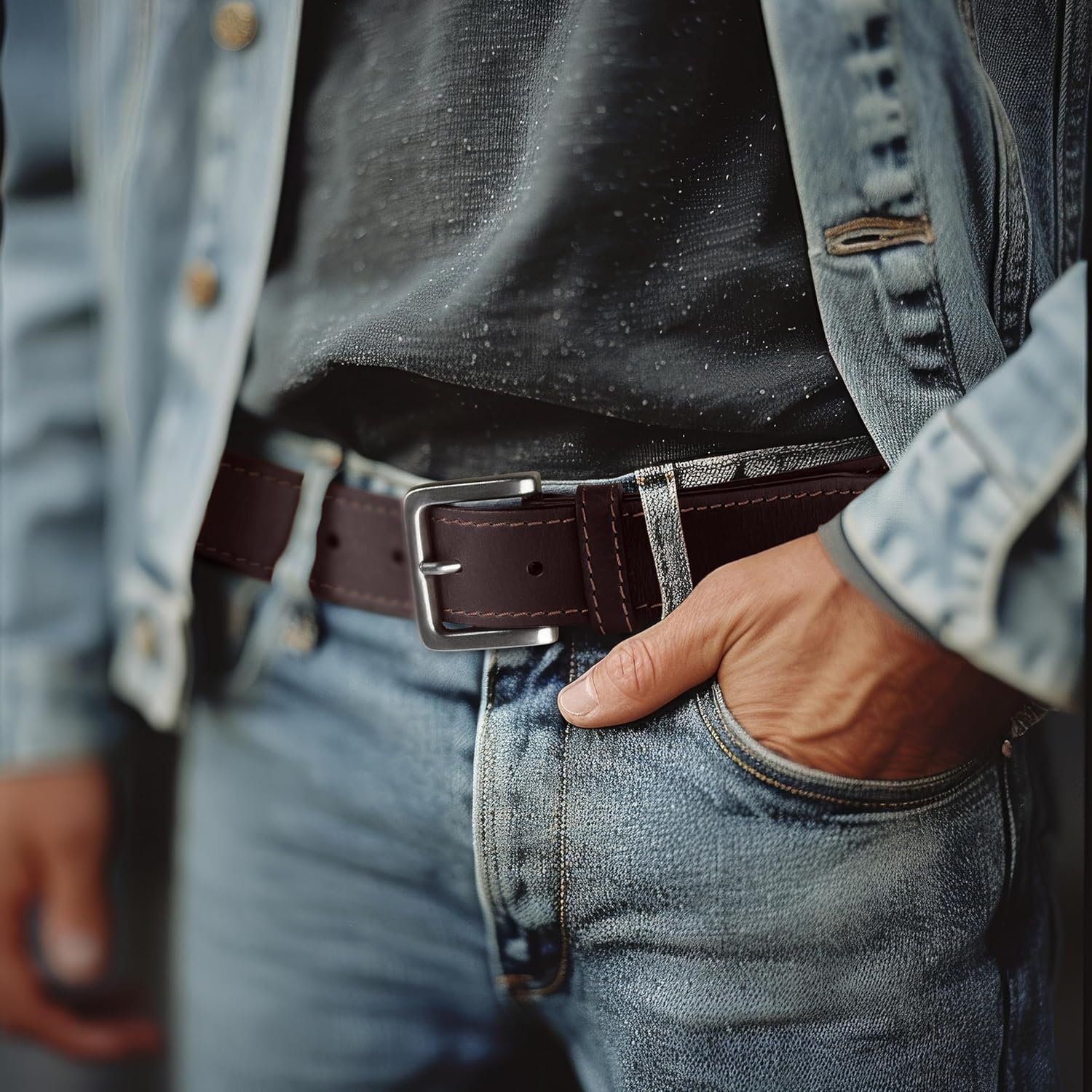 Men’s Leather Belt, Country Casual Every Day Belt for Jeans - Image 4